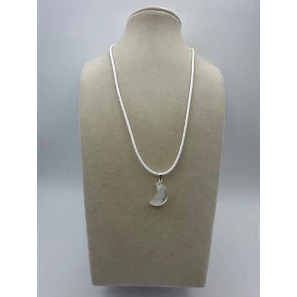 Blue Flash Moonstone Crescent Moon Pendant Necklace - Picture 2 of 7